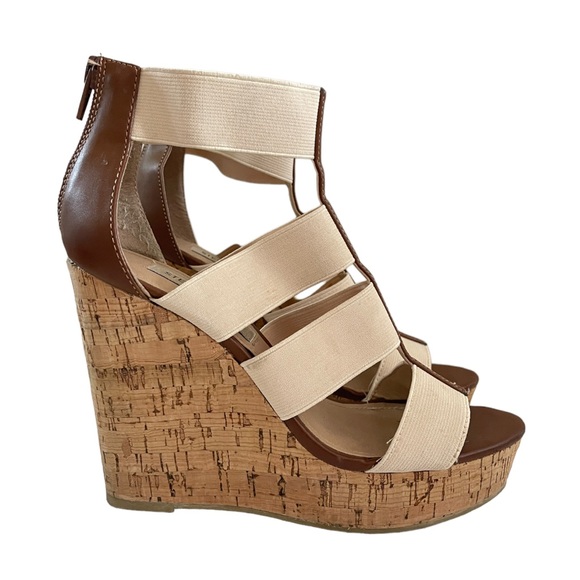 Jessica Simpson Shoes - Steve Madden Selinah Brown Tan Stretch Gladiator Cork Open Toe Sandal Wedge 8.5